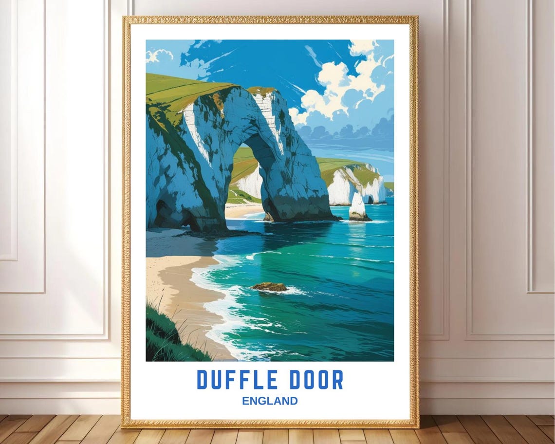 Durdle Door Dorset Coast Limestone Arch Beach Scene Travel Poster