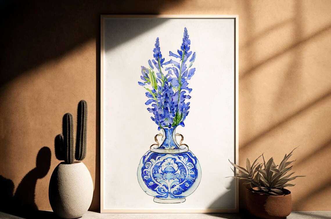 Blue Bonnet Watercolor Flower Vase Art Print