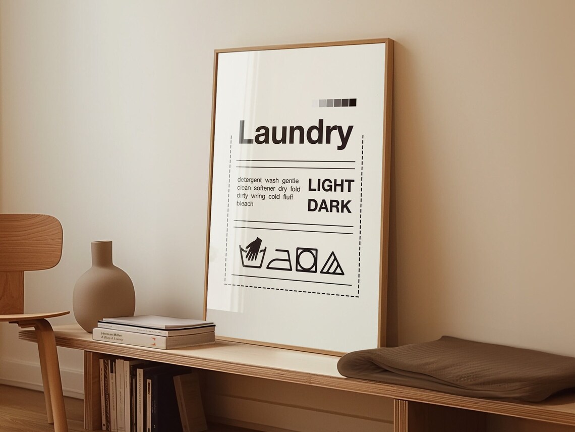 Laundry Minimalist Care Symbols Light and Dark Wash Instruction Print - Image 2