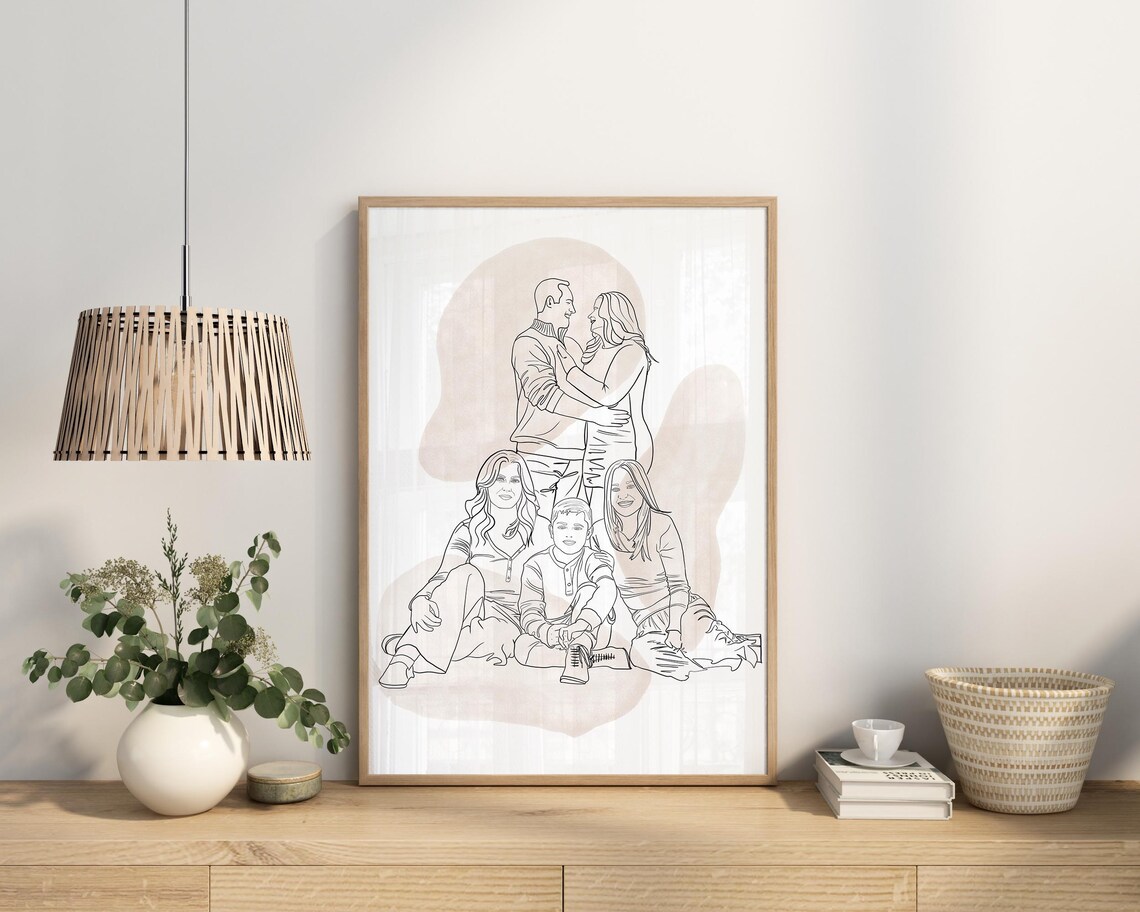 Combine Photos Family and Grandfather Custom Line Portrait Poster - Image 2