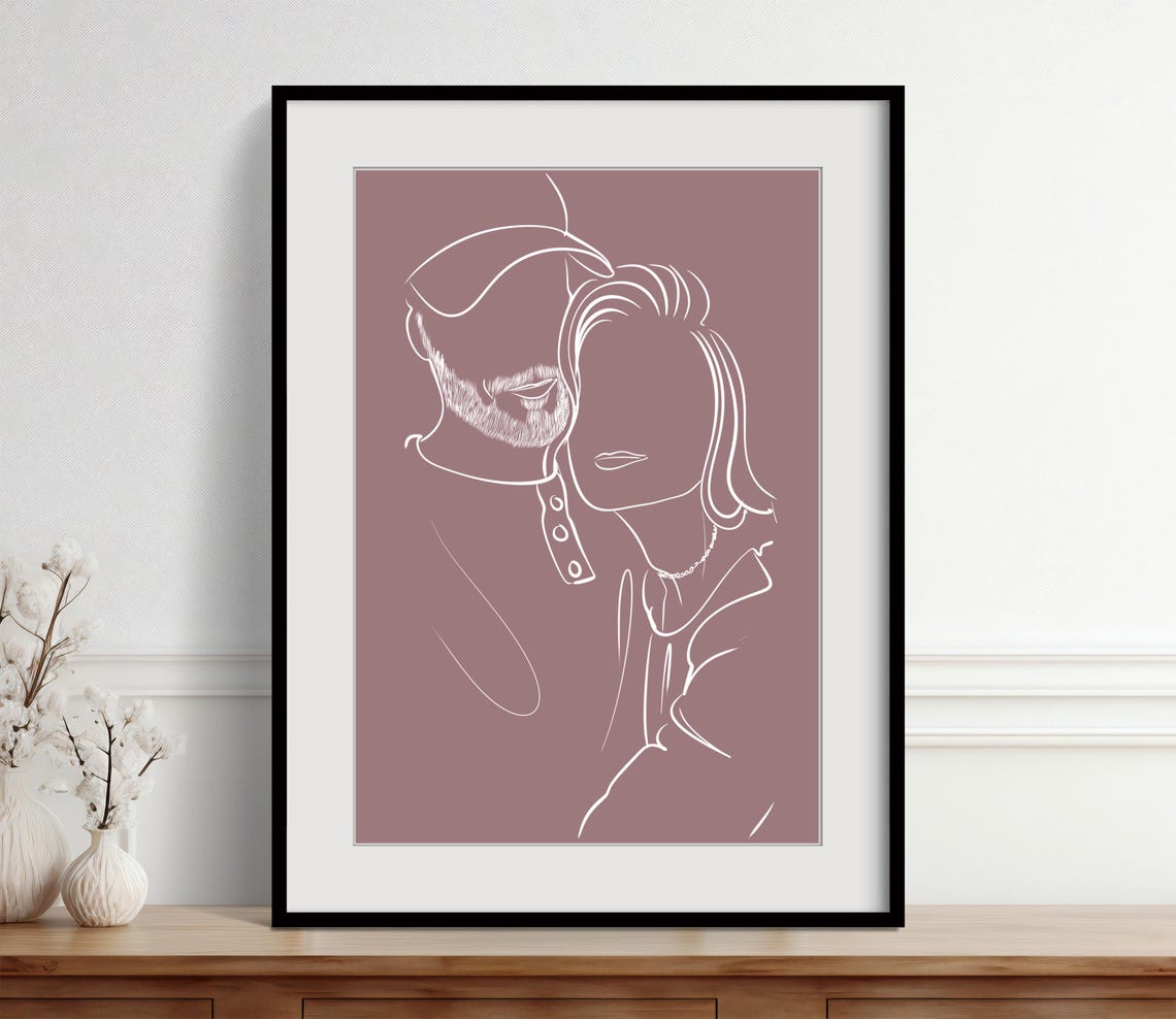 New Parents Embracing Newborn Minimalist Single Line Art Poster - Image 3