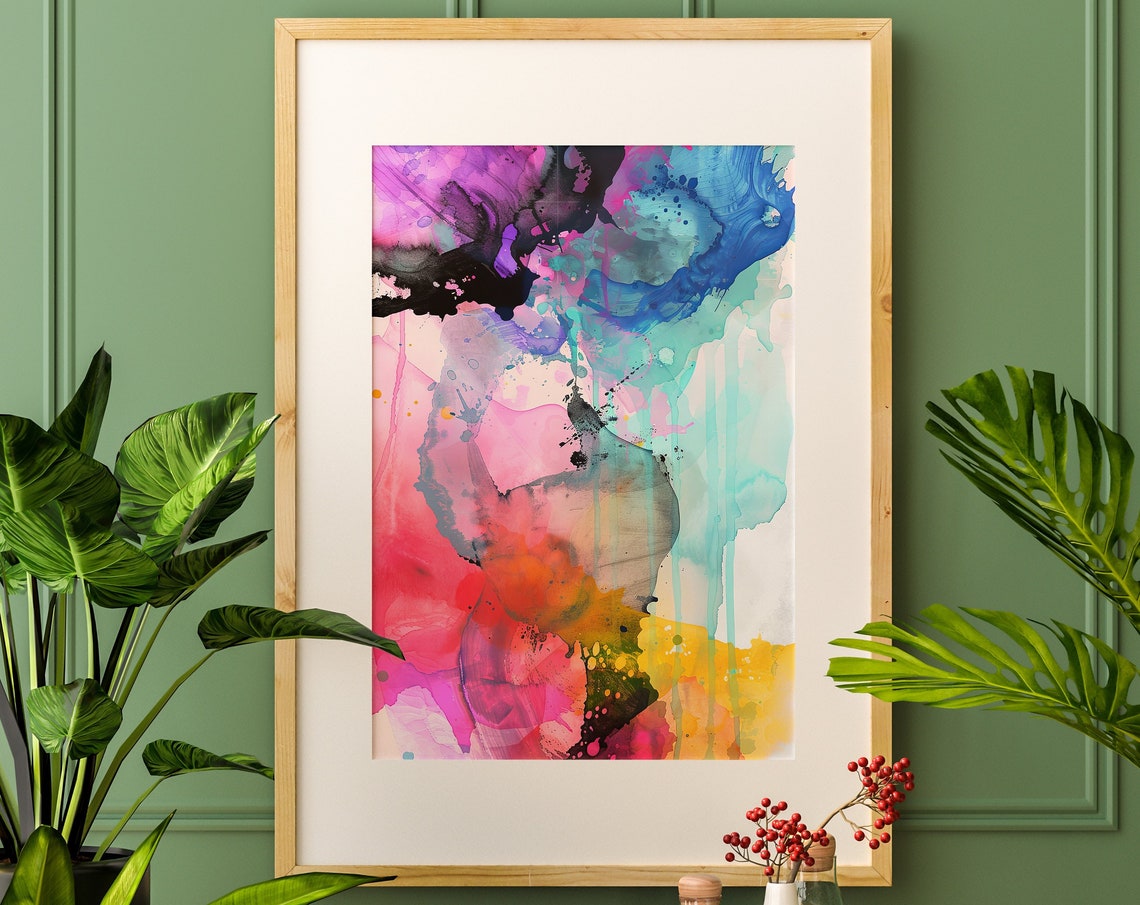 Colorful Abstract Ink Art Pink Teal Orange Modern Art Poster - Image 4
