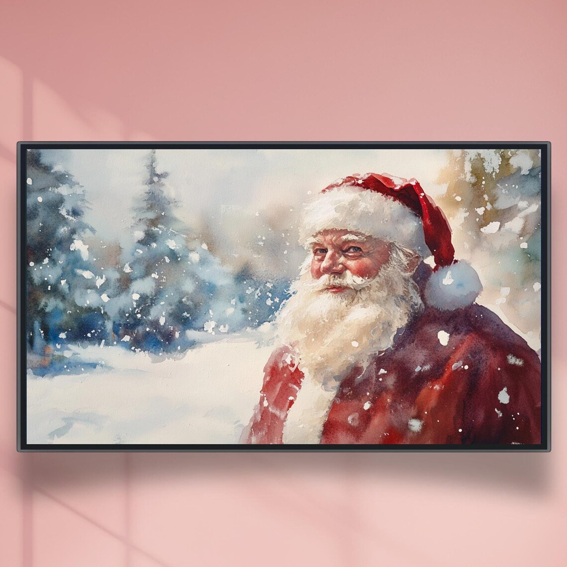 Santa Claus Portrait Standing In Snowy Forest Watercolor Poster