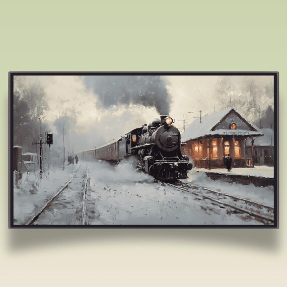 Steam Locomotive At Snowy Vintage Train Station Winter Poster
