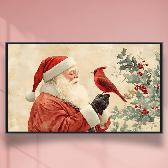 Vintage Santa Claus Profile with Cardinal Cream Background Poster