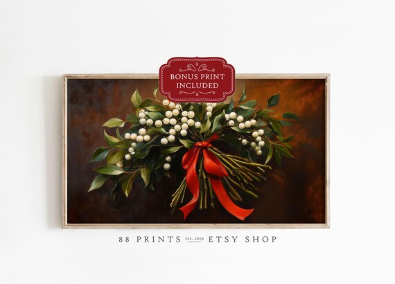 Festive Holiday Mistletoe Bouquet Christmas Frame TV Art Poster