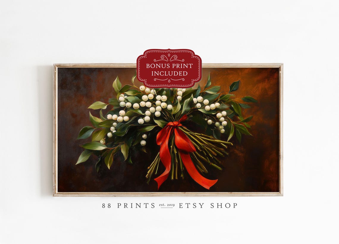 Festive Holiday Mistletoe Bouquet Christmas Frame TV Art Poster