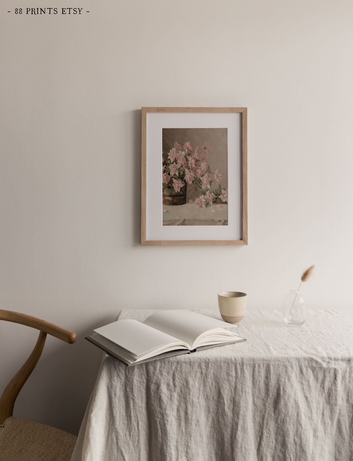 Vintage Victorian Pink Roses Still Life Floral Oil Painting Print - Image 2