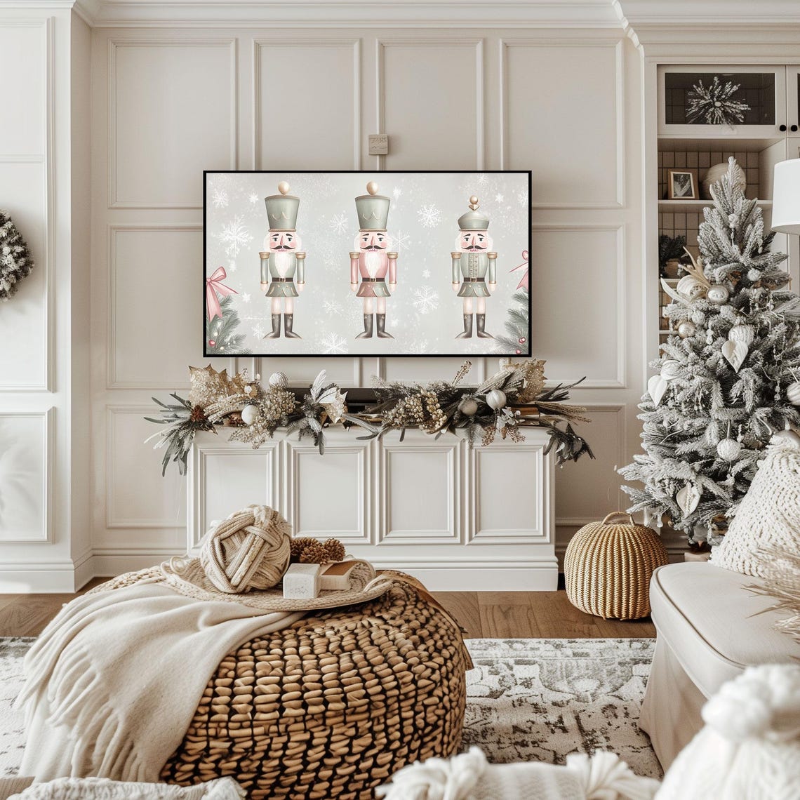 Sage Green and Blush Nutcracker Soldiers Christmas Snowflake Poster - Image 2