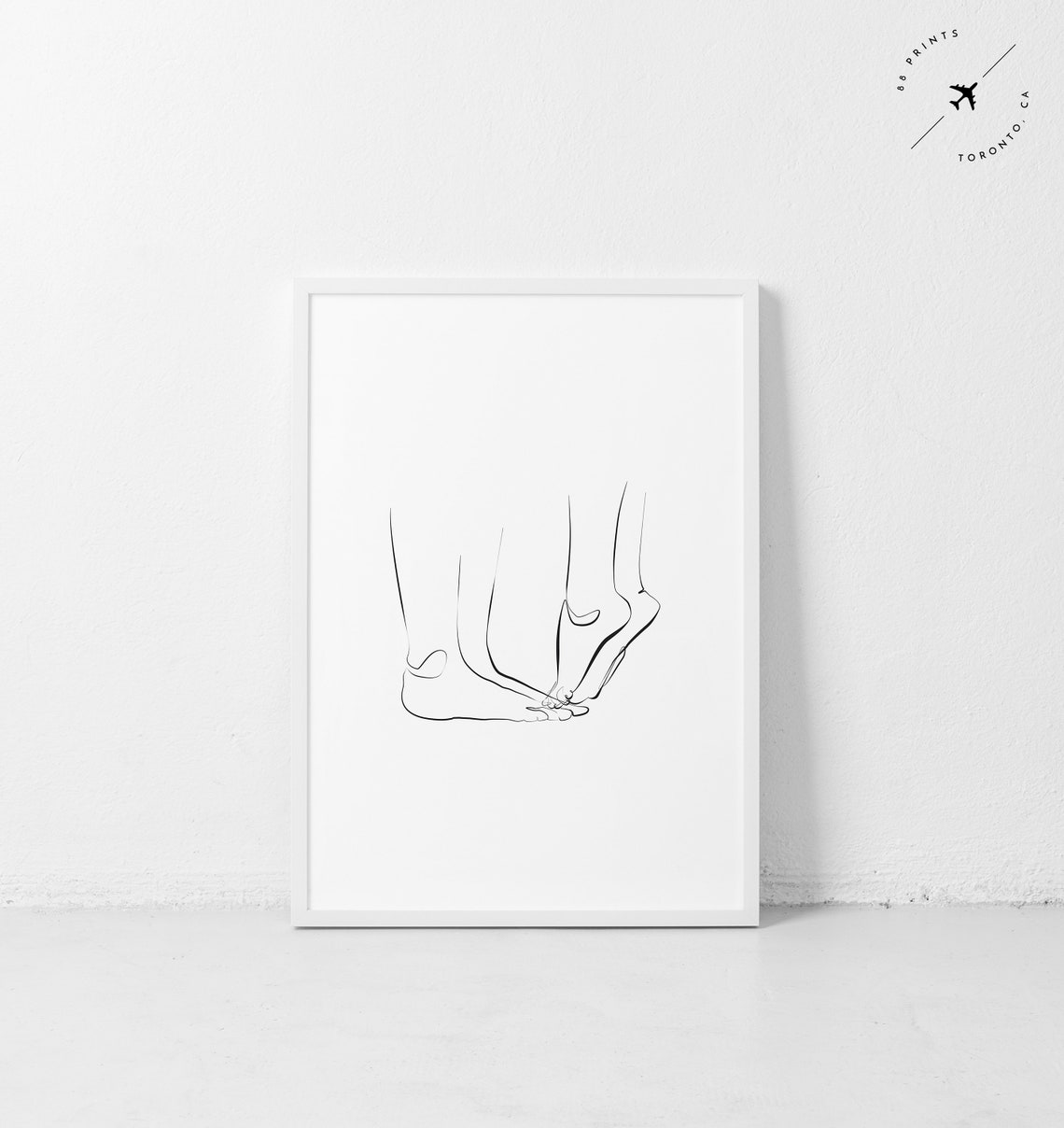 Bare Feet Couple Minimalist One Line Art Black White Drawing Poster - Image 3