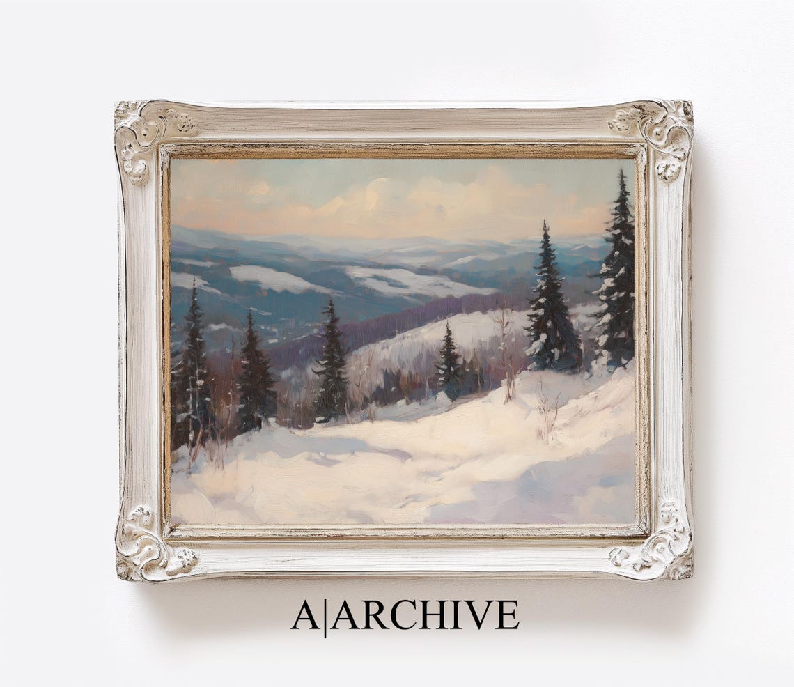 Snow Covered Mountain Valley Pine Forest Panoramic Winter View Poster - Image 4