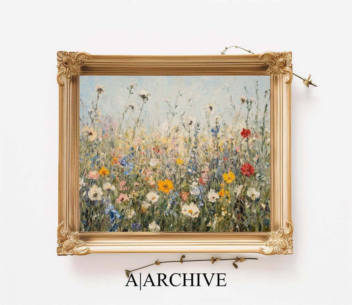 Pink White Wildflower Meadow Impressionist Country Field Poster - Image 3