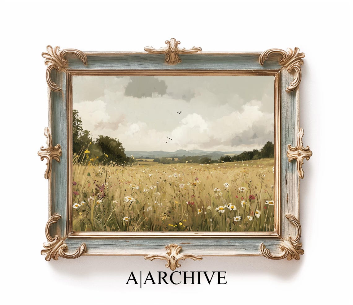Golden Wildflower Field Daisies Birds Summer Countryside Poster - Image 2