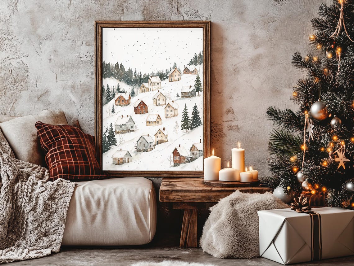Snowy Sledding Hill Vintage Winter Countryside Fun Scene Poster - Image 4