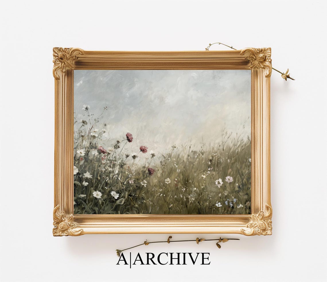 Misty Wildflower Meadow White Red Blooms Impressionist Art Poster - Image 3