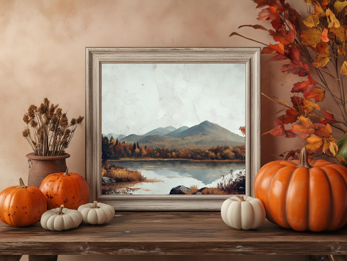 Golden Autumn Trees Blue Mountain Lake Vintage Landscape Poster - Image 4