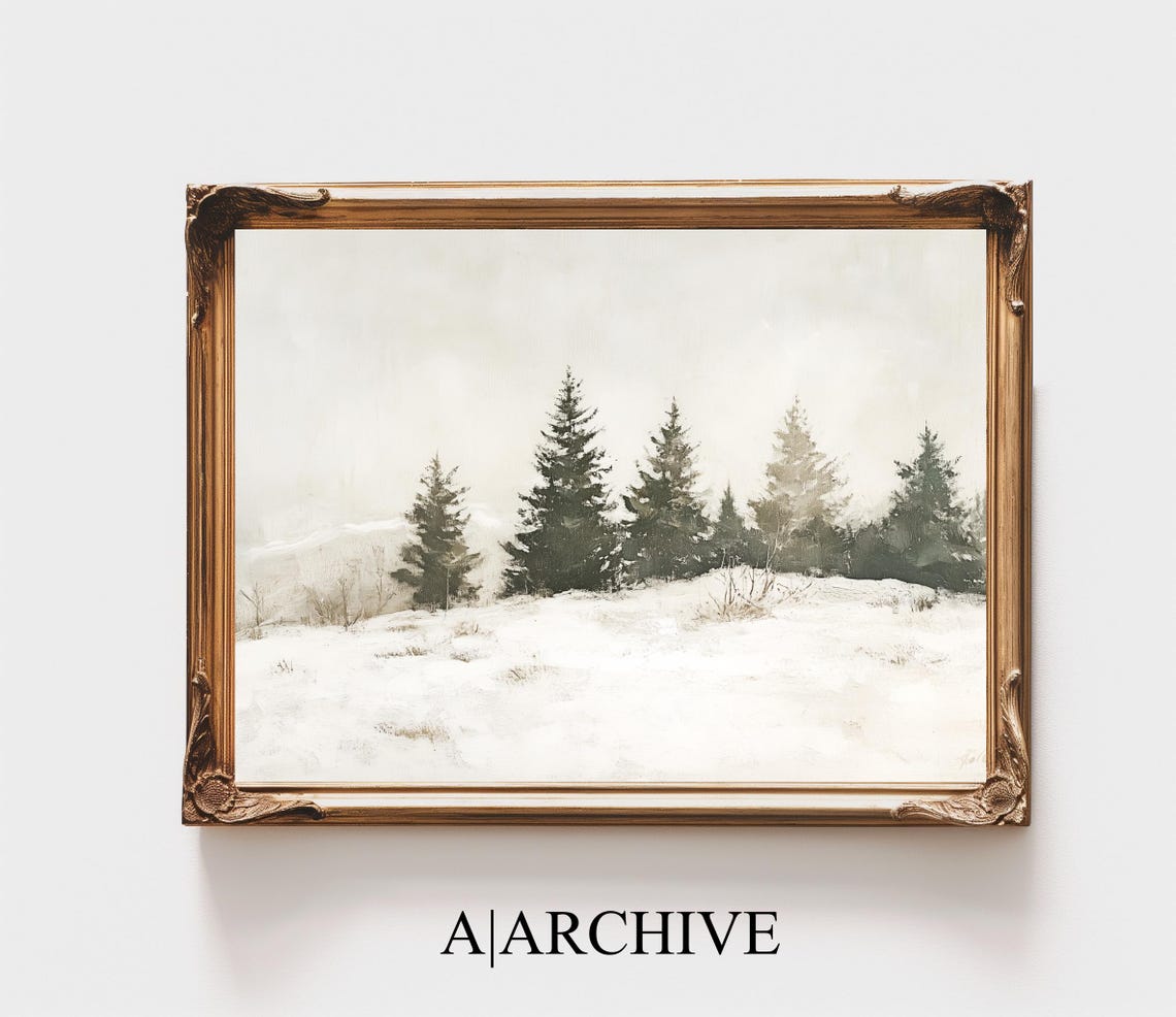 Minimalist Pine Trees Snowy Winter Field Neutral Farmhouse Poster