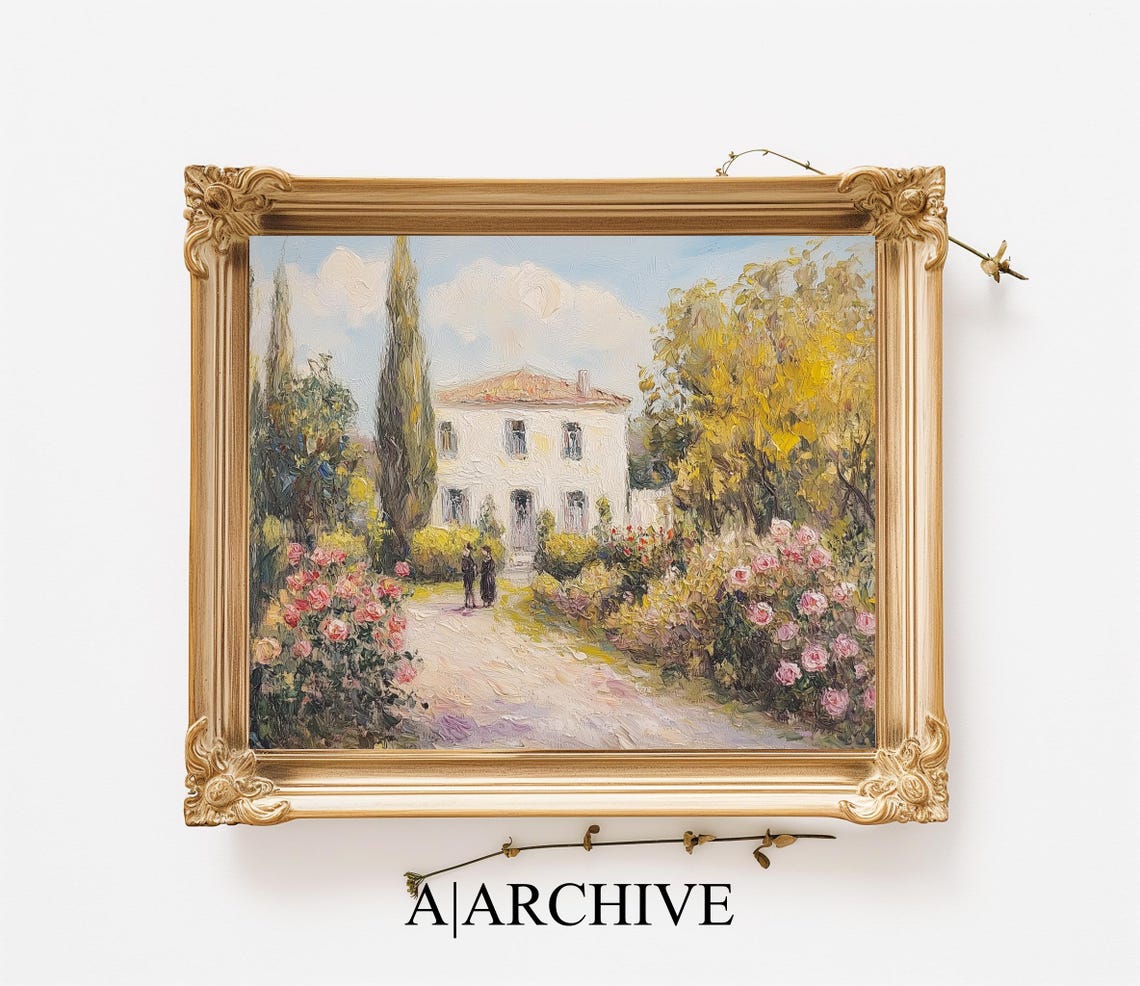 Cypress Trees Cottage Garden Path Vintage Impressionist Art Poster - Image 3