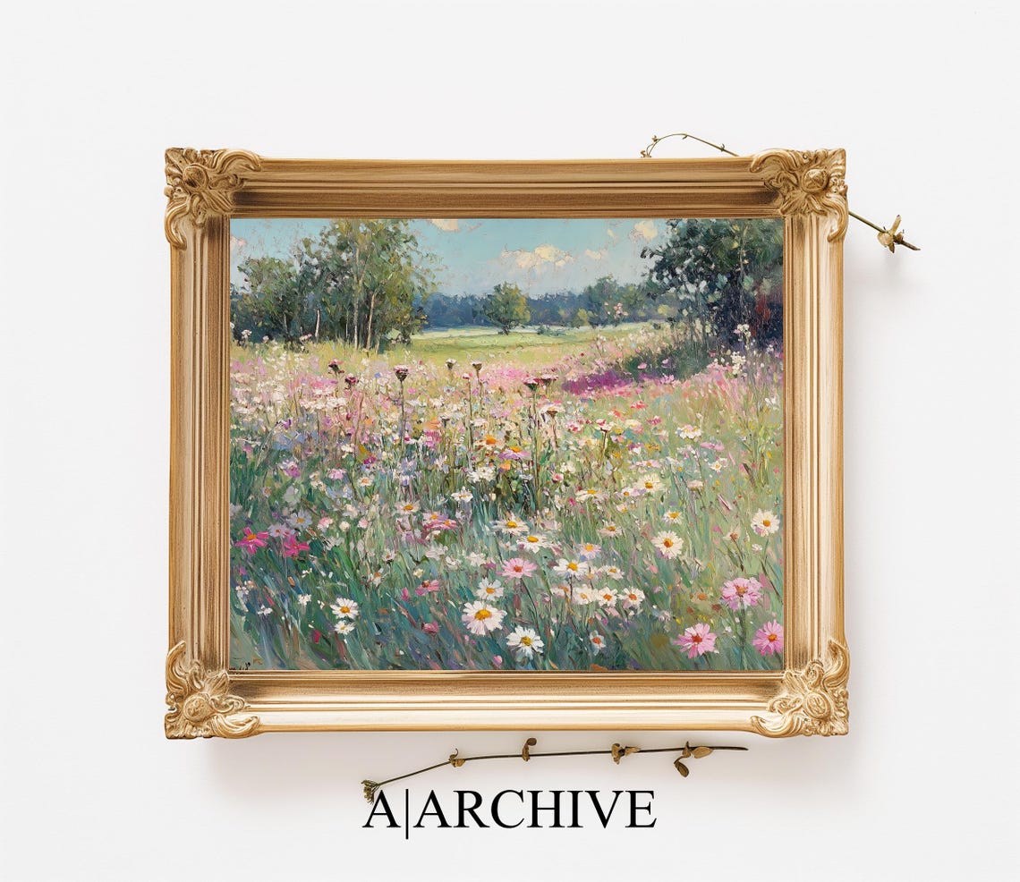 Pastel Wildflower Meadow Pink Cosmos Impressionist Art Poster - Image 2