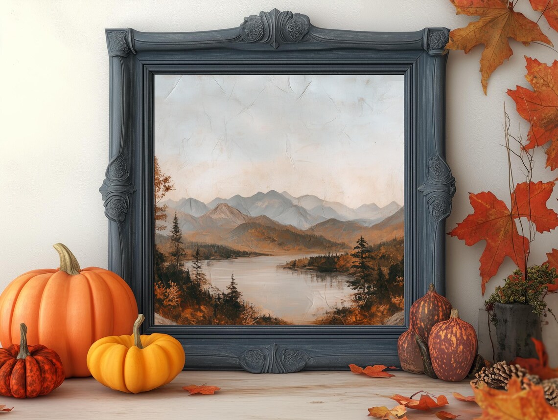 Autumn Mountain Lake Pines Reflection Vintage Landscape Poster - Image 3