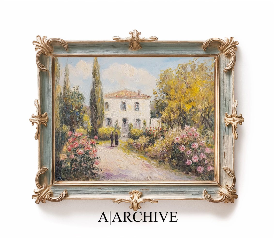 Cypress Trees Cottage Garden Path Vintage Impressionist Art Poster - Image 2