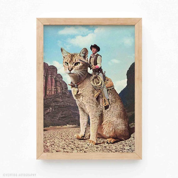 Cat Lone Ranger Art Print Funny Cowboy Rodeo Western Home Decor
