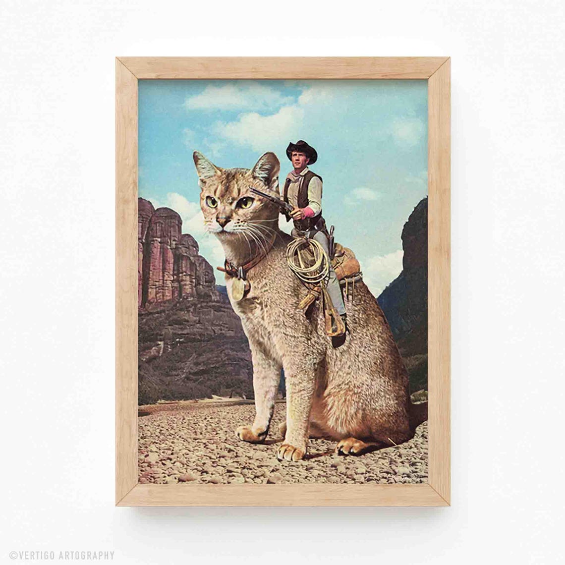 Cat Lone Ranger Art Print Funny Cowboy Rodeo Western Home Decor