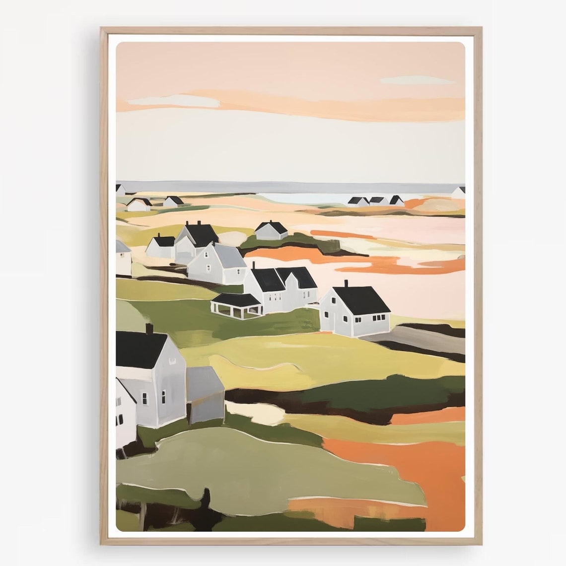 Nantucket Massachusetts Coastal Village Cottages Scene Poster