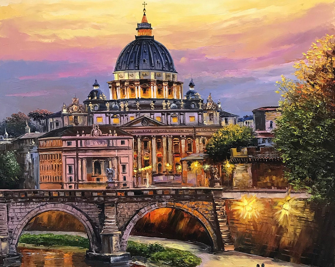 Rome Italy Oil Painting Original Evening In Rome Painting Italian Artwork Rome Wall Art Italian Landscape Painting Framed Painting On