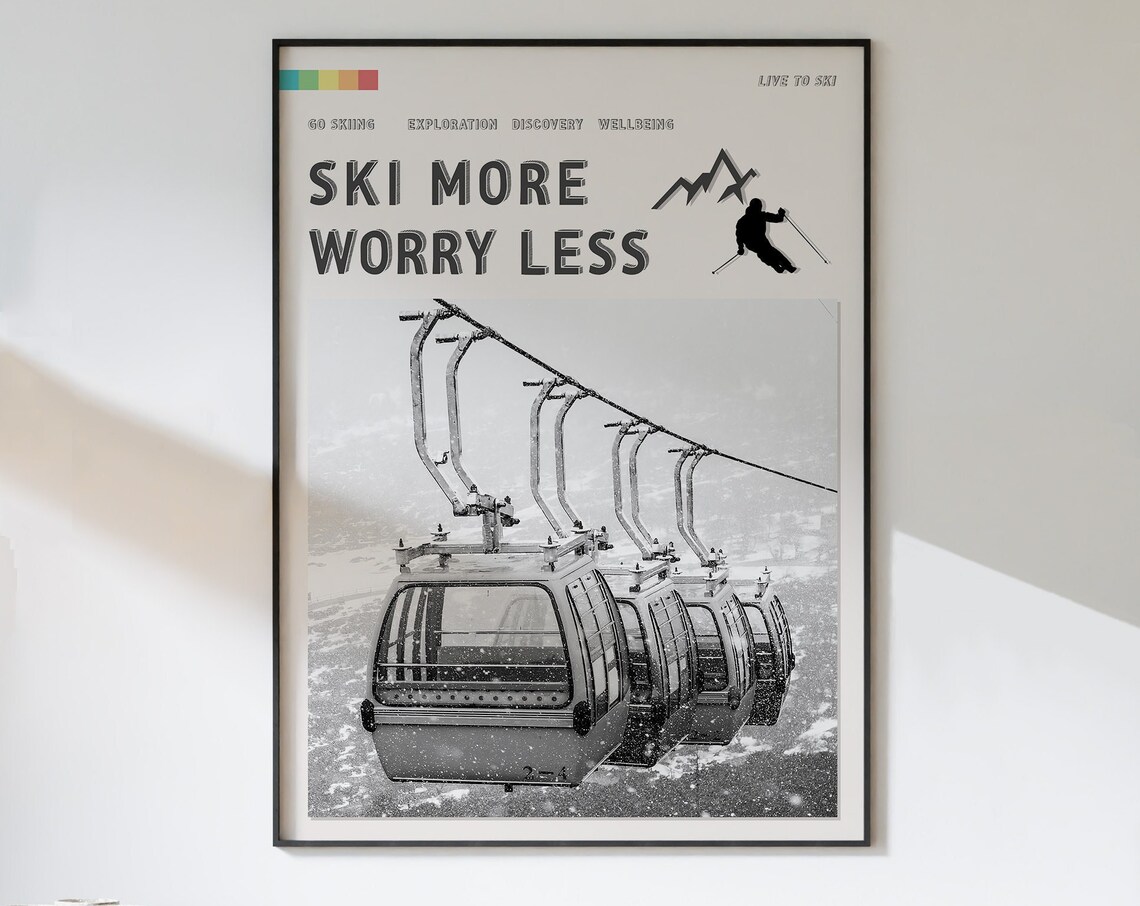 Ski More Worry Less Poster, Vintage Alps Adventure - Image 3