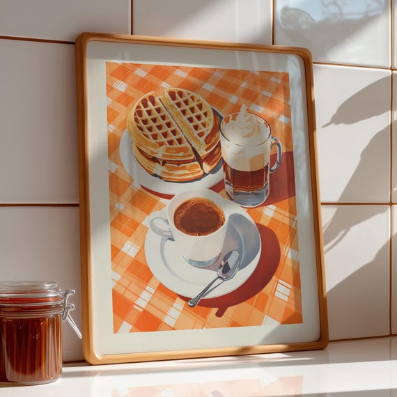 Waffles And Coffee Breakfast Wall Art Retro Cafe Print Nostalgic Food Poster Digital Download