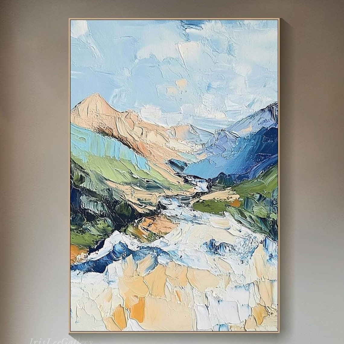 Large 3d Textured Mountain Wall Art Impressionist River Valley Painting On Unique Wilderness Living Room Wall Art Nature Inspired