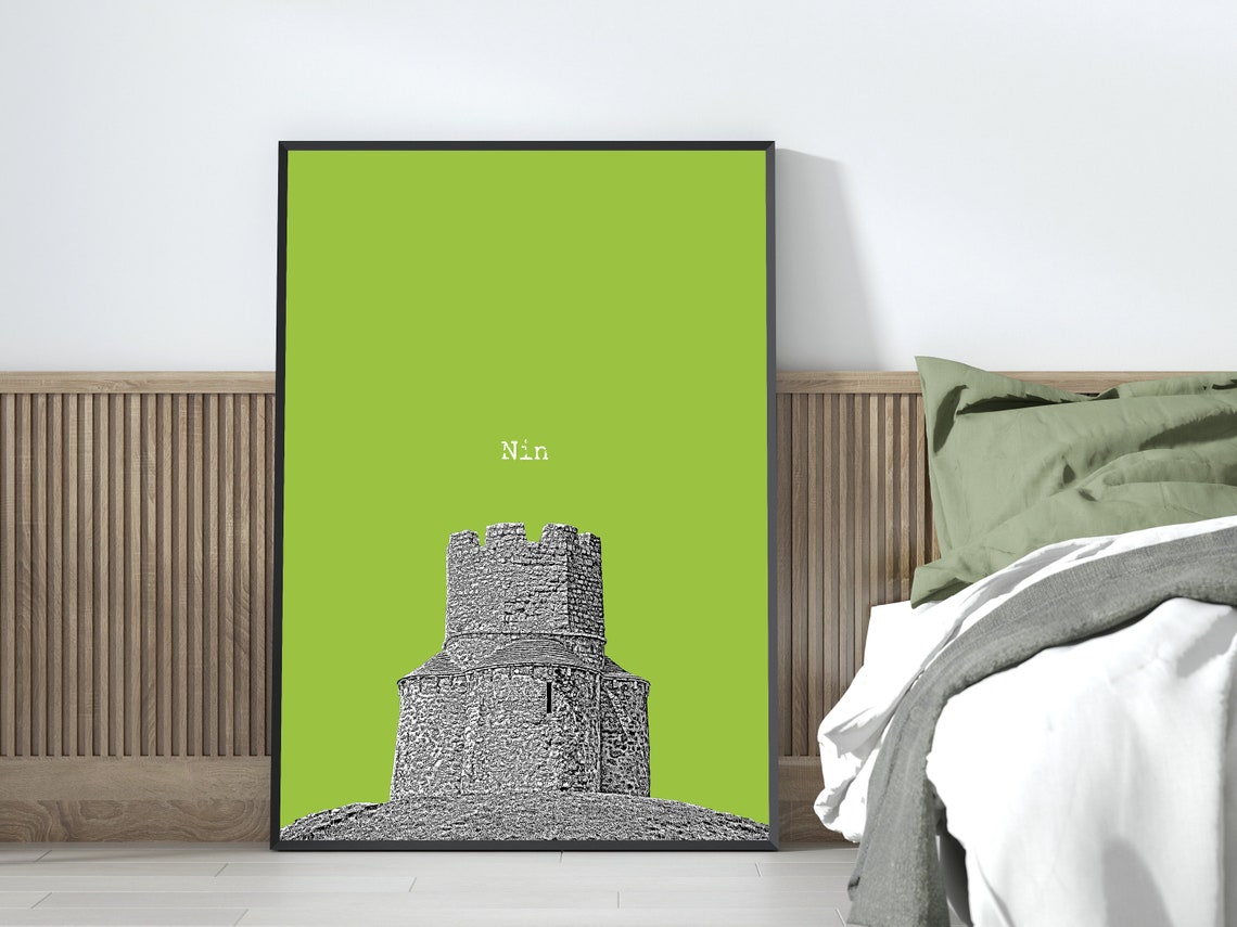 Nin Croatia Old Stone Round Tower Lime Pop Art Landmark Poster - Image 4