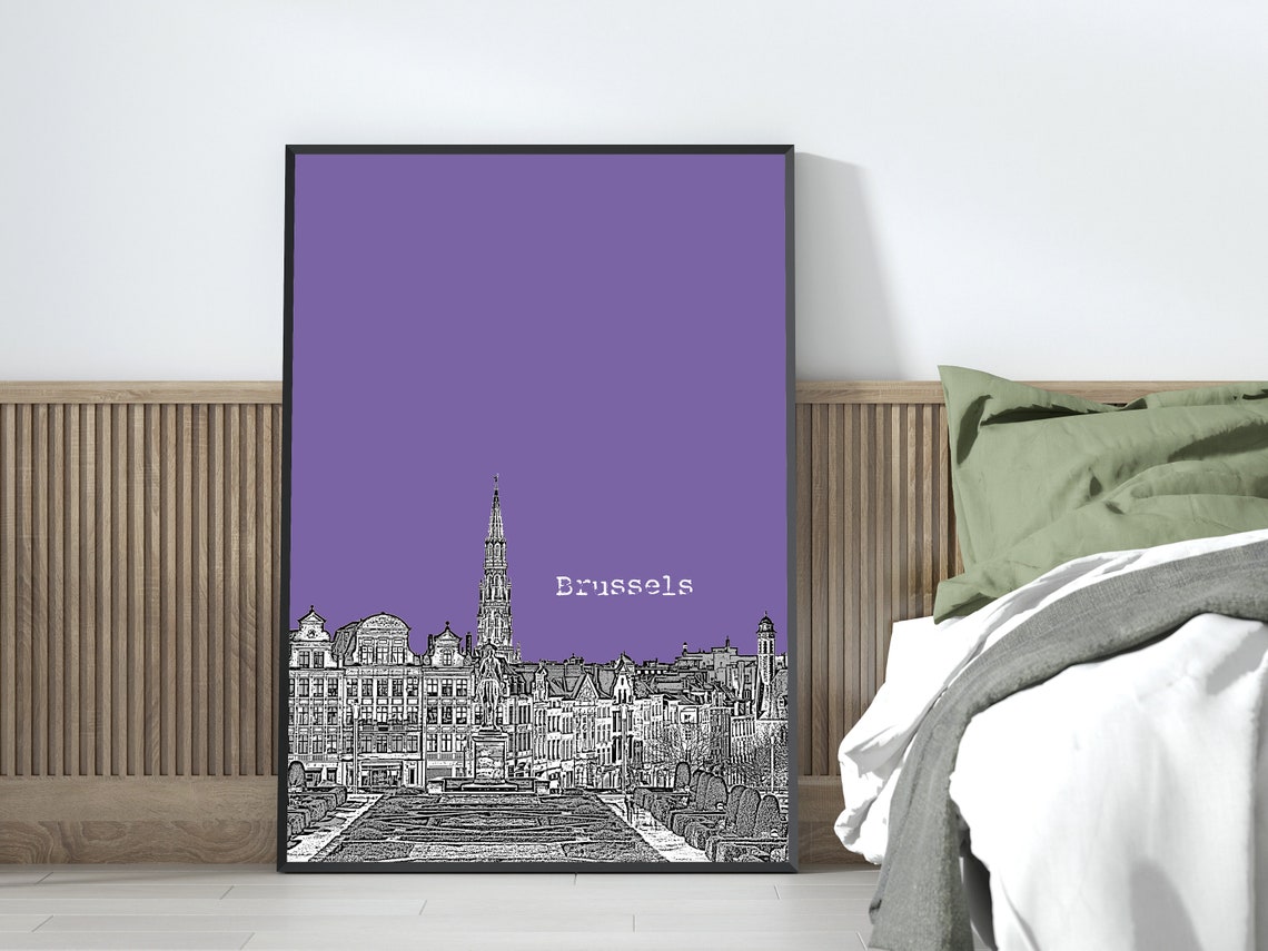 Brussels Belgium Grand Place Color Block Poster Custom Sky Color - Image 3