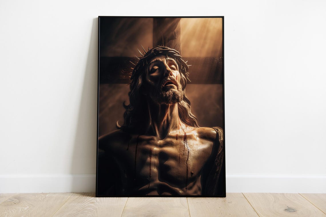 Jesus Christ Crown Of Thorns Crucifixion Dramatic Religious Wall Art