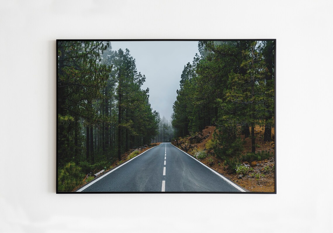 Foggy Forest Road Travel Poster, Teide Tenerife - Image 2