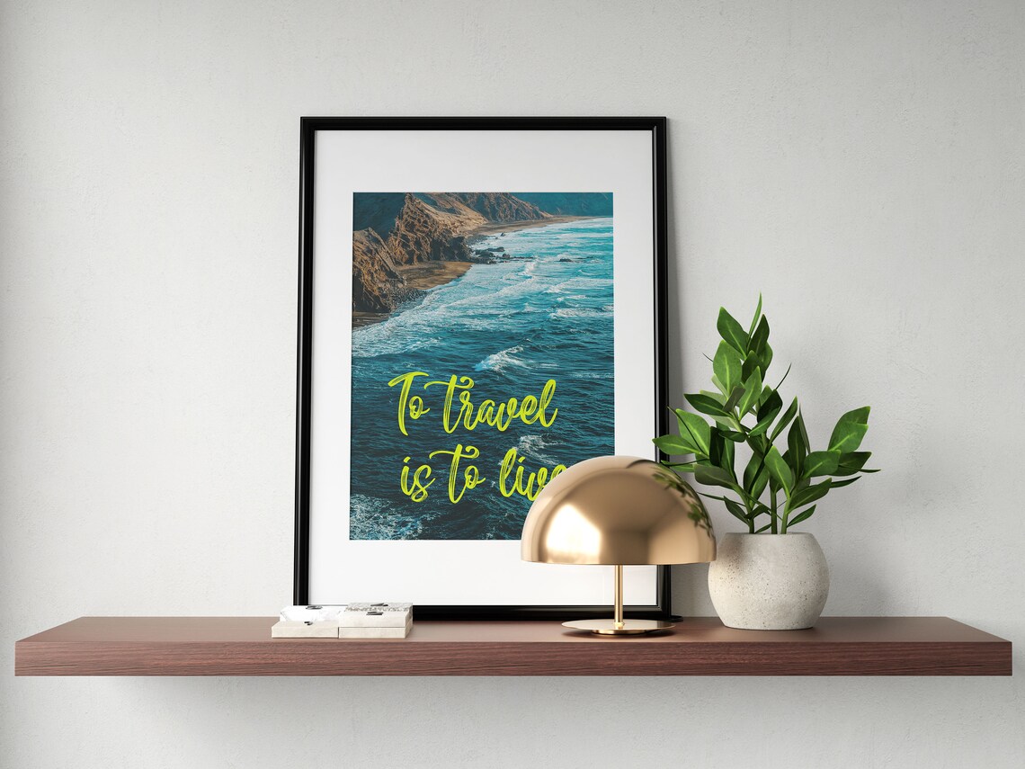 To Travel Is To Live Quote Turquoise Ocean Coast Photography Poster - Image 3