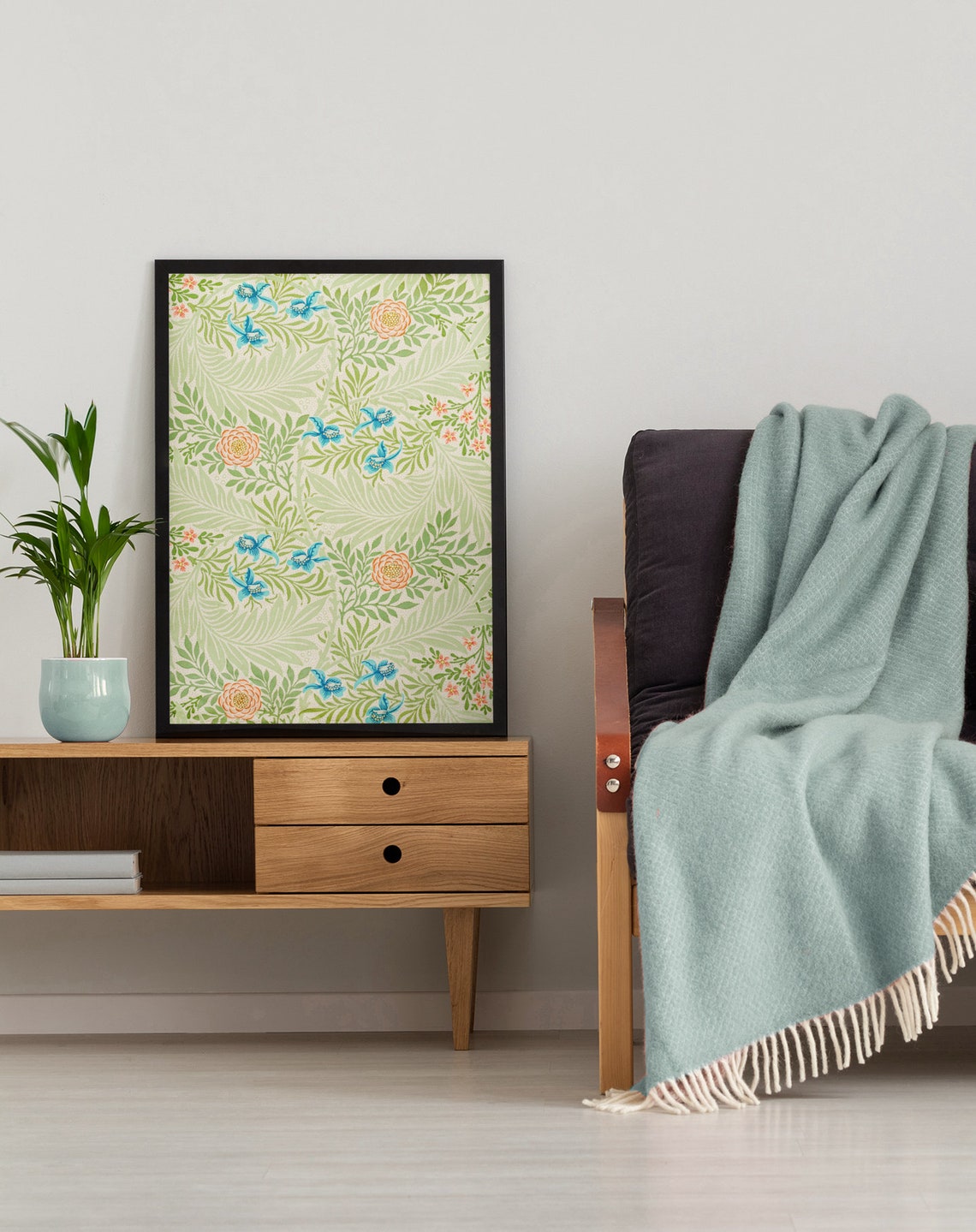 William Morris Style Botanical Floral Pattern Green Leaves Wall Print - Image 2