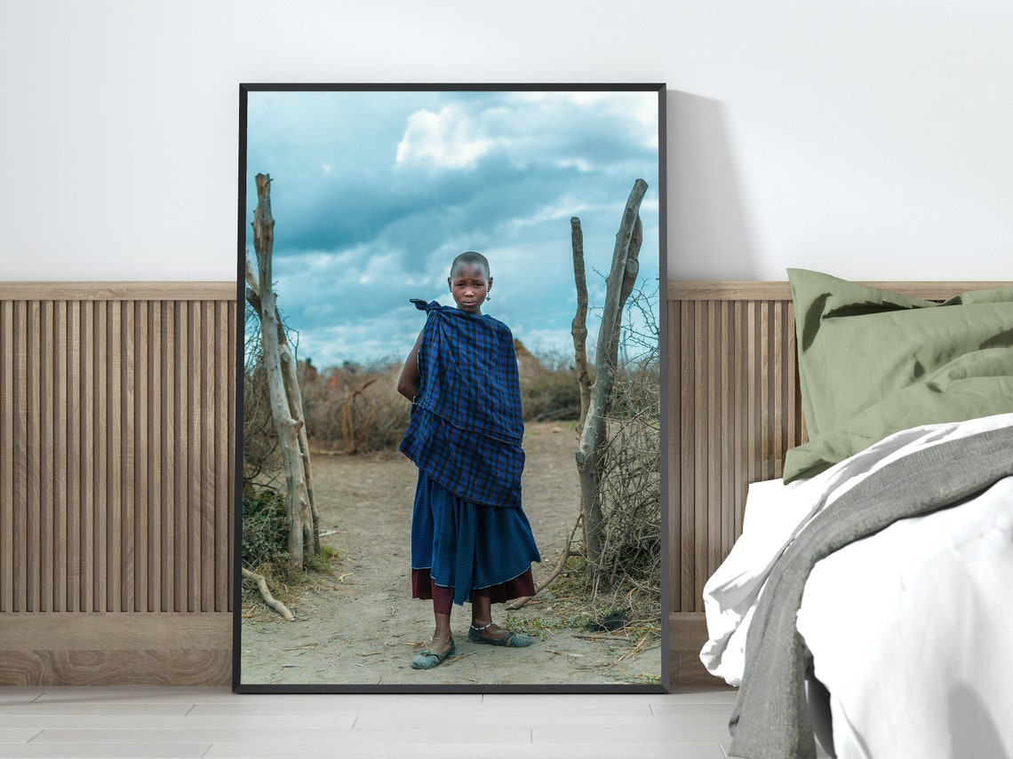 African Boy In Blue Cloth Traditional Village Portrait Photo Print - Image 3