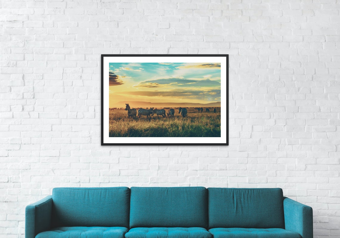 Zebra Herd Golden Sunset African Savanna Wildlife Horizontal Poster - Image 4