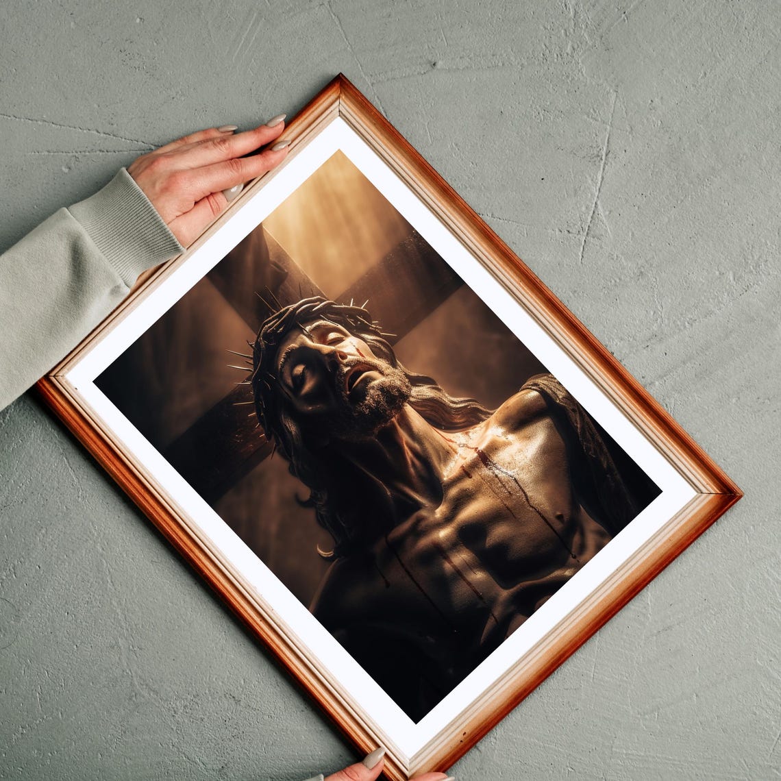 Jesus Christ Crown Of Thorns Crucifixion Dramatic Religious Wall Art - Image 2