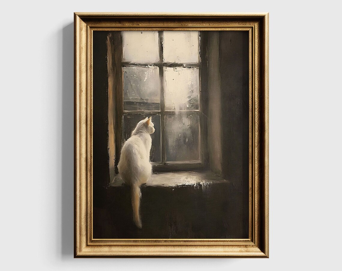 Cat Art Print, Moody Gothic Dark Academia Decor - Image 6
