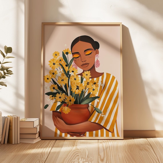 Black Girl - Boho Botanical Art