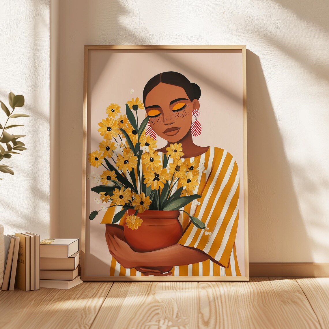 Boho Black Girl Art Print, Afrocentric Decor