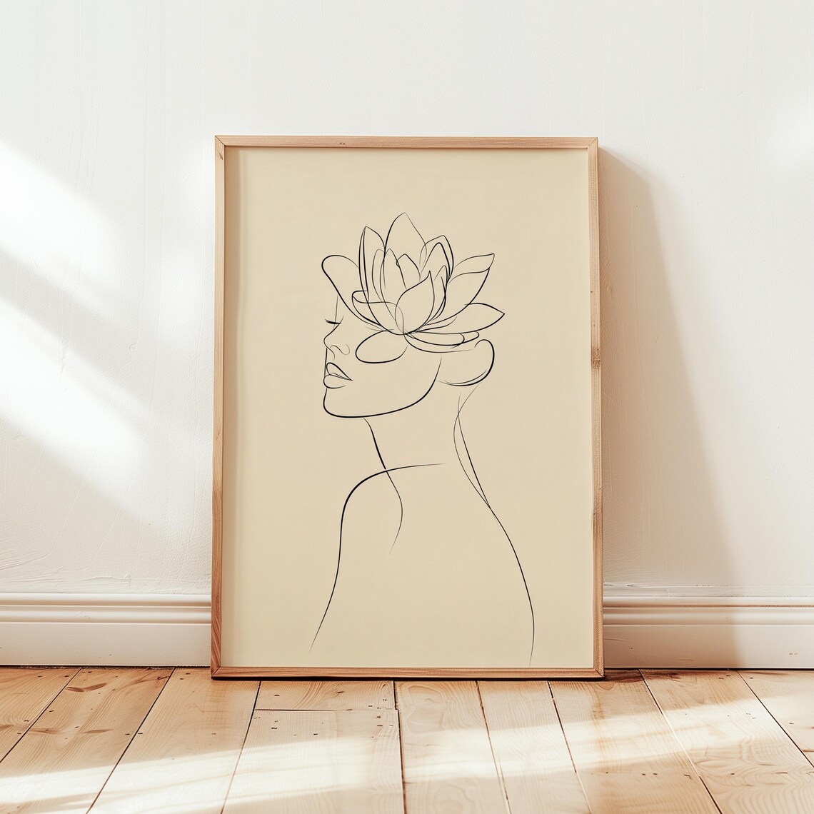 Lotus Woman Line Art, Minimalist Scandinavian Decor