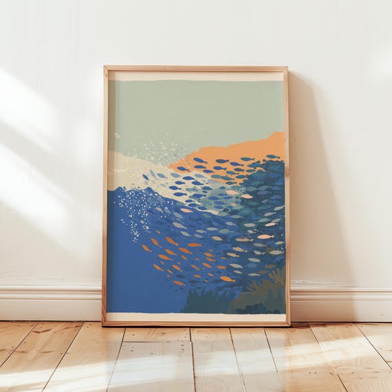 Coastal Fish Painting, Marine Decor Art Print