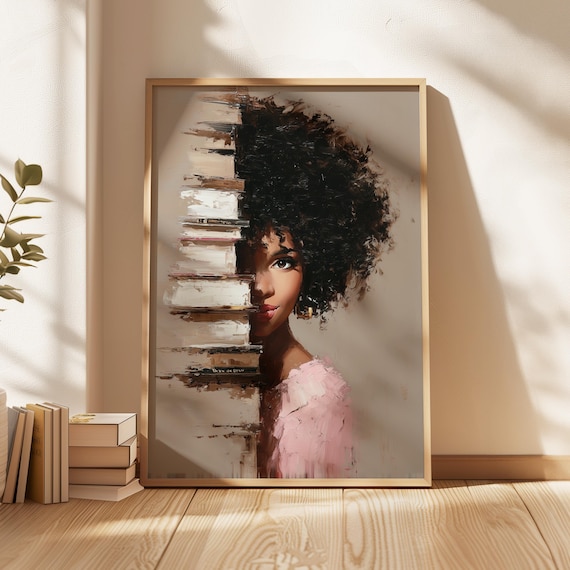 Black Woman Reading, Bookish Afrocentric Decor