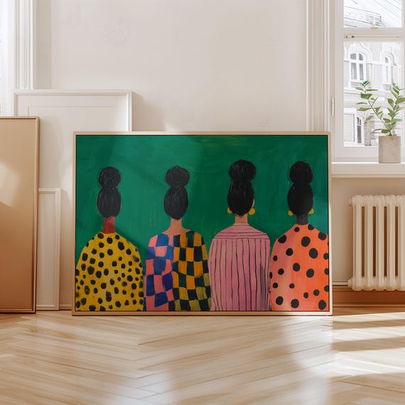 Modern Black Women Art Print, Afrocentric Boho Folk