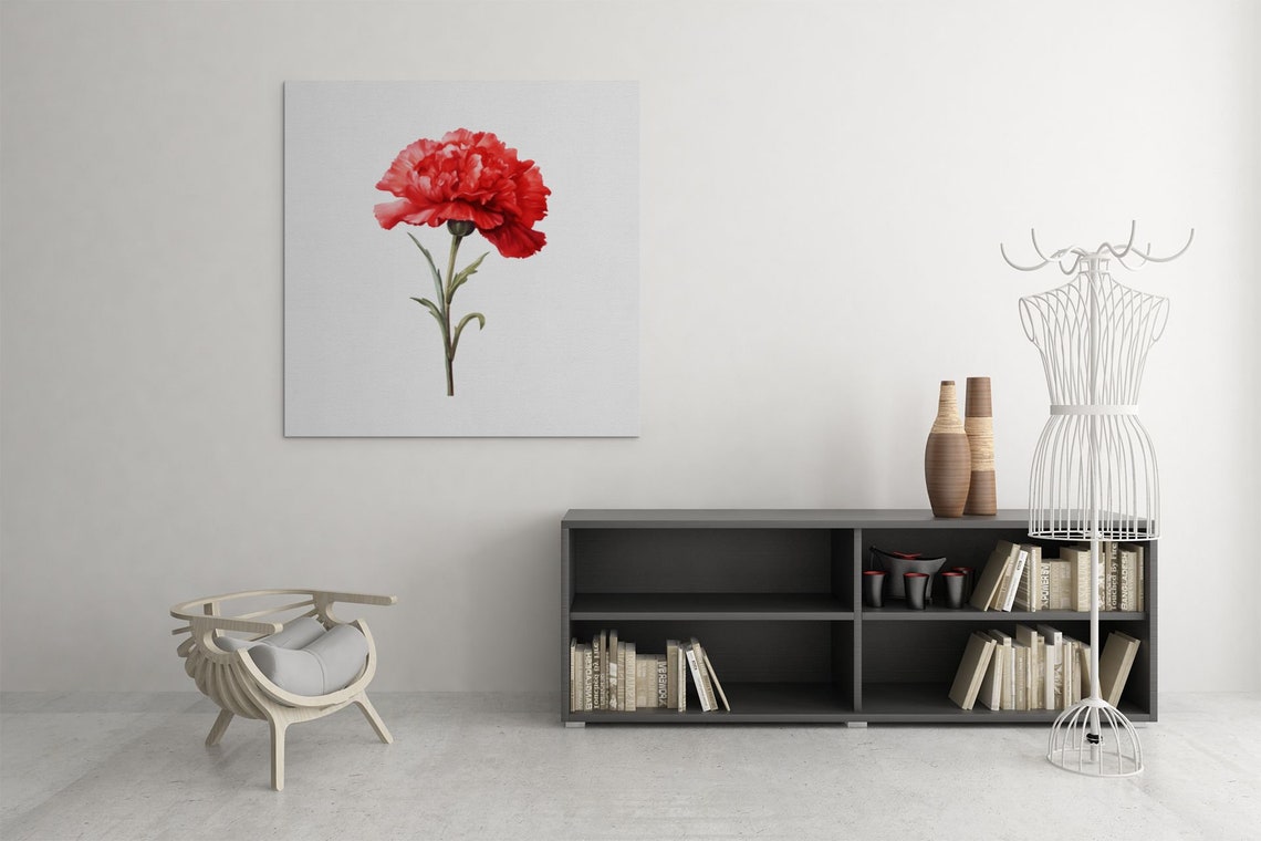 Red Carnation Tall Stem Classic Elegant Watercolor Botanical Poster - Image 6