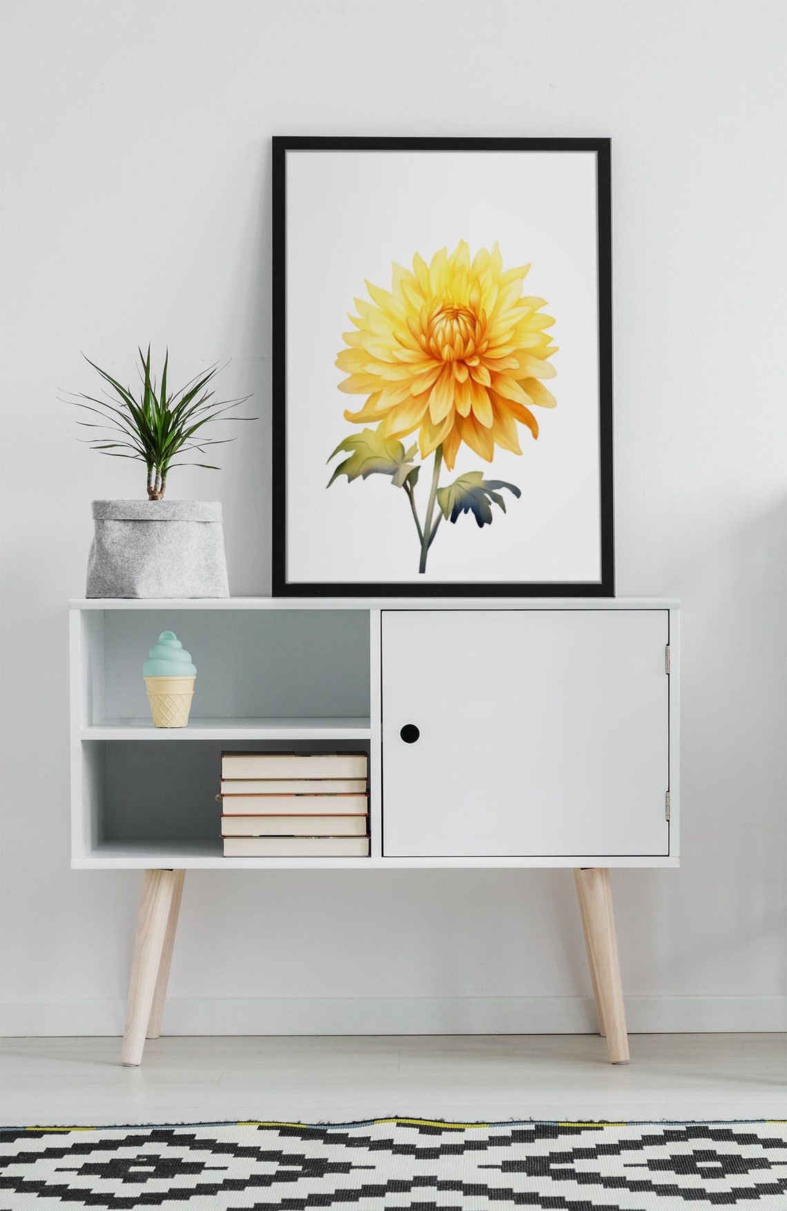 Sunny Yellow Dahlia Blossom Watercolour Botanical Art Poster - Image 5